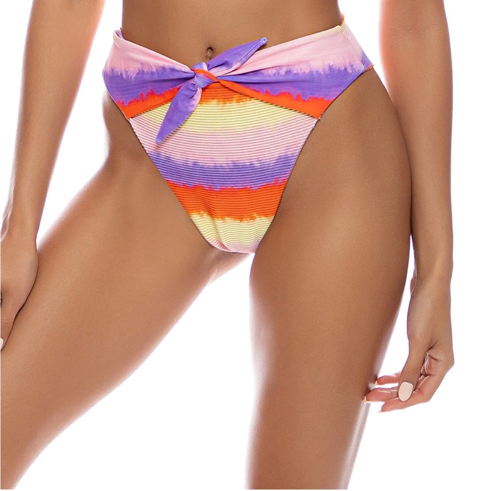 Luli Fama Miami Sunsets High leg Tie Front Ruched Bottom S NWT